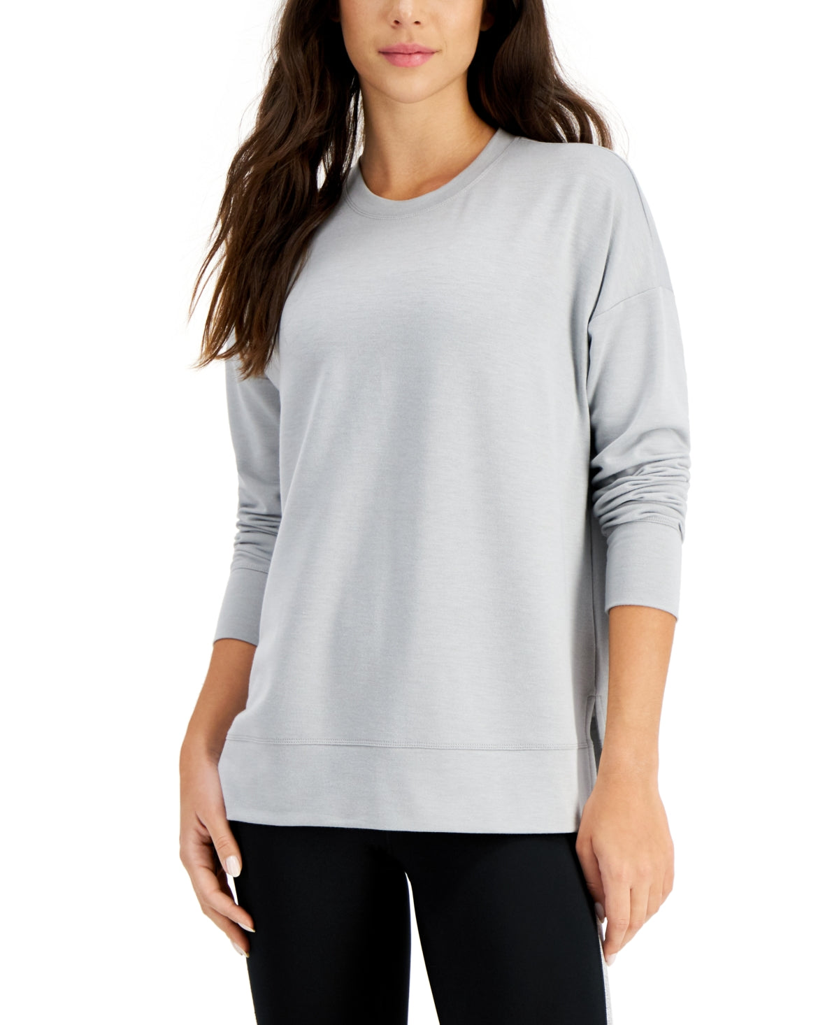 ID Ideology Women's Active Solid Crewneck Top Gray Size Large