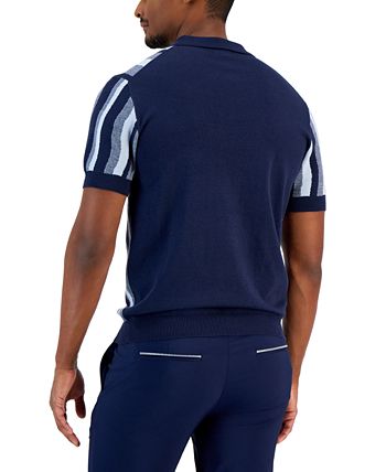 Alfani Men's Classic Fit Wavy Stripe 1/4 Zip Sweater Knit Polo Shirt White Size X-Large