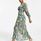 Bar III Women's Floral Chiffon Long-Sleeve Maxi Dress Green Size Petite Large