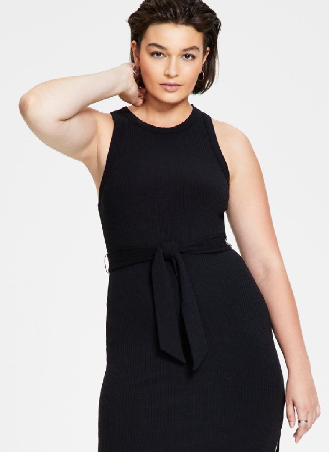 Bar III Women's Rib Knit Midi Dress Black Size Petite X-Large