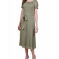 NY Collection Women's Short Sleeve Belted Swiss Dot Dress Green Size Petite Large
