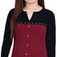 NY Collection Women's Long Sleeve Studded Colorblocked Split Neck Top Red Size Petite X-Large