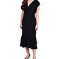 NY Collection Women's Short Flutter Sleeve Ruffle Neck Dress Black Size Large