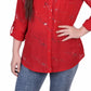 NY Collection Women's 3/4 Sleeve Roll Tab Blouse Red Size Petite X-Large