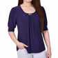 NY Collection Women's Short Sleeve Balloon Sleeve Top Purple Size Petite Medium