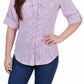 NY Collection Women's 3/4 Sleeve Rib Inset Blouse Purple Size Petite Medium