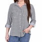 NY Collection Women's 3/4 Sleeve Roll Tab Notch Collar Blouse Gray Size Petite Medium