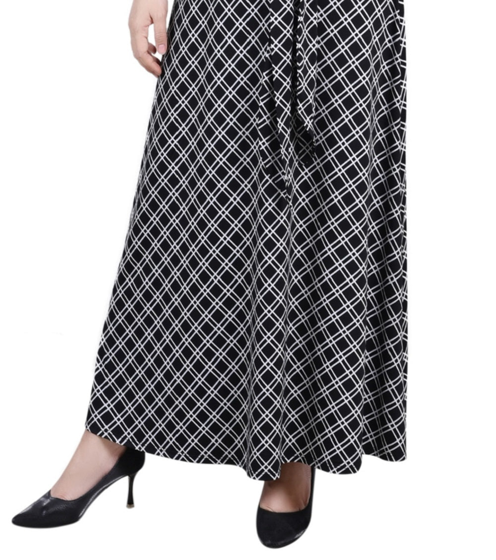 NY Collection Women's Maxi Skirt With Sash Waist Tie Gray Size Petite Large