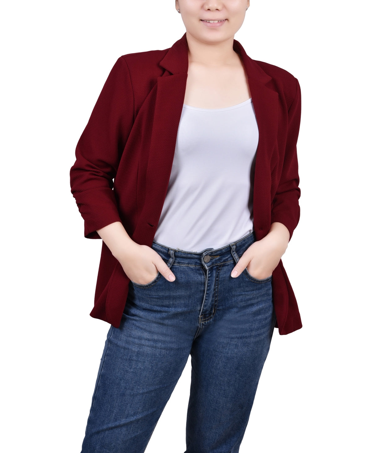 NY Collection Women's 3/4 Sleeve Scuba Crepe Jacket Red Size Petite M