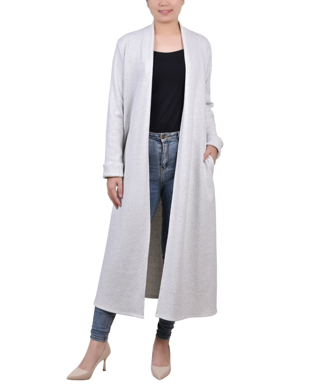 NY Collection Women's Long Sleeve Heavy Ponte Jacket Gray Size L