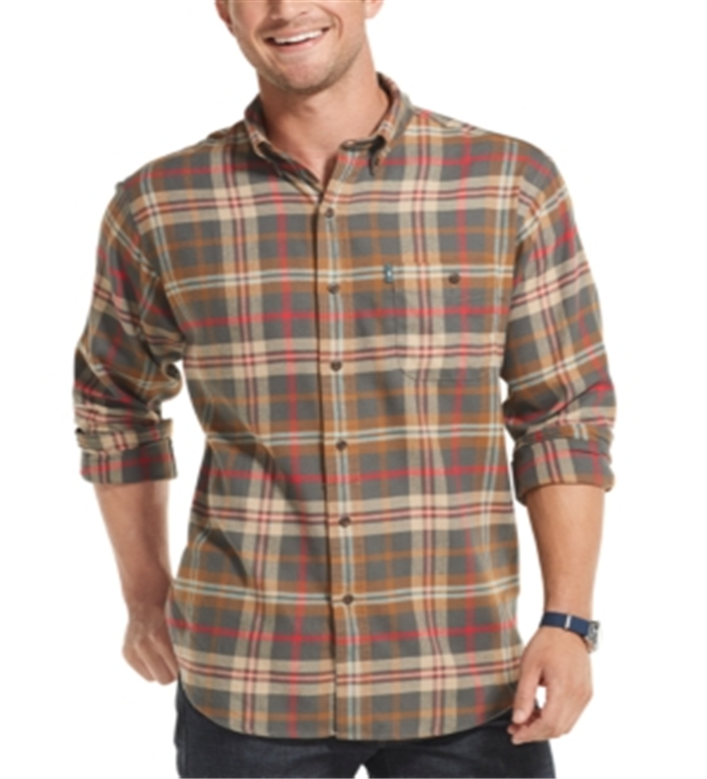 G.H. Bass & Co. Men's Fireside Classic Fit Plaid Flannel Shirt Gray Size Medium