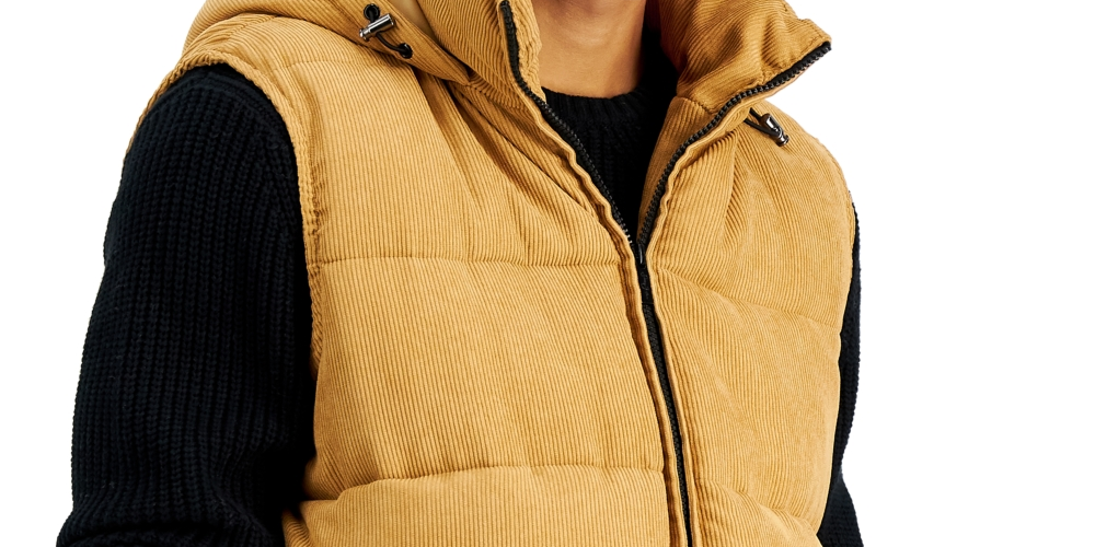 Sean John Men's Corduroy Hooded Utility Puffer Vest Brown Size X-Large