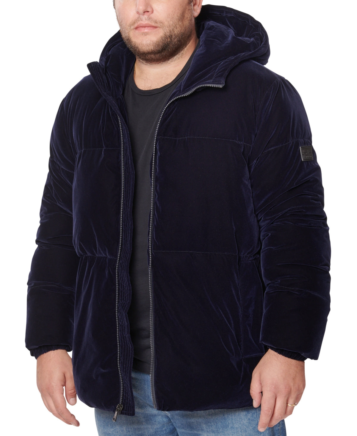 Sean John Men's Quilted Hooded Velvet Puffer Jacket Blue Size M
