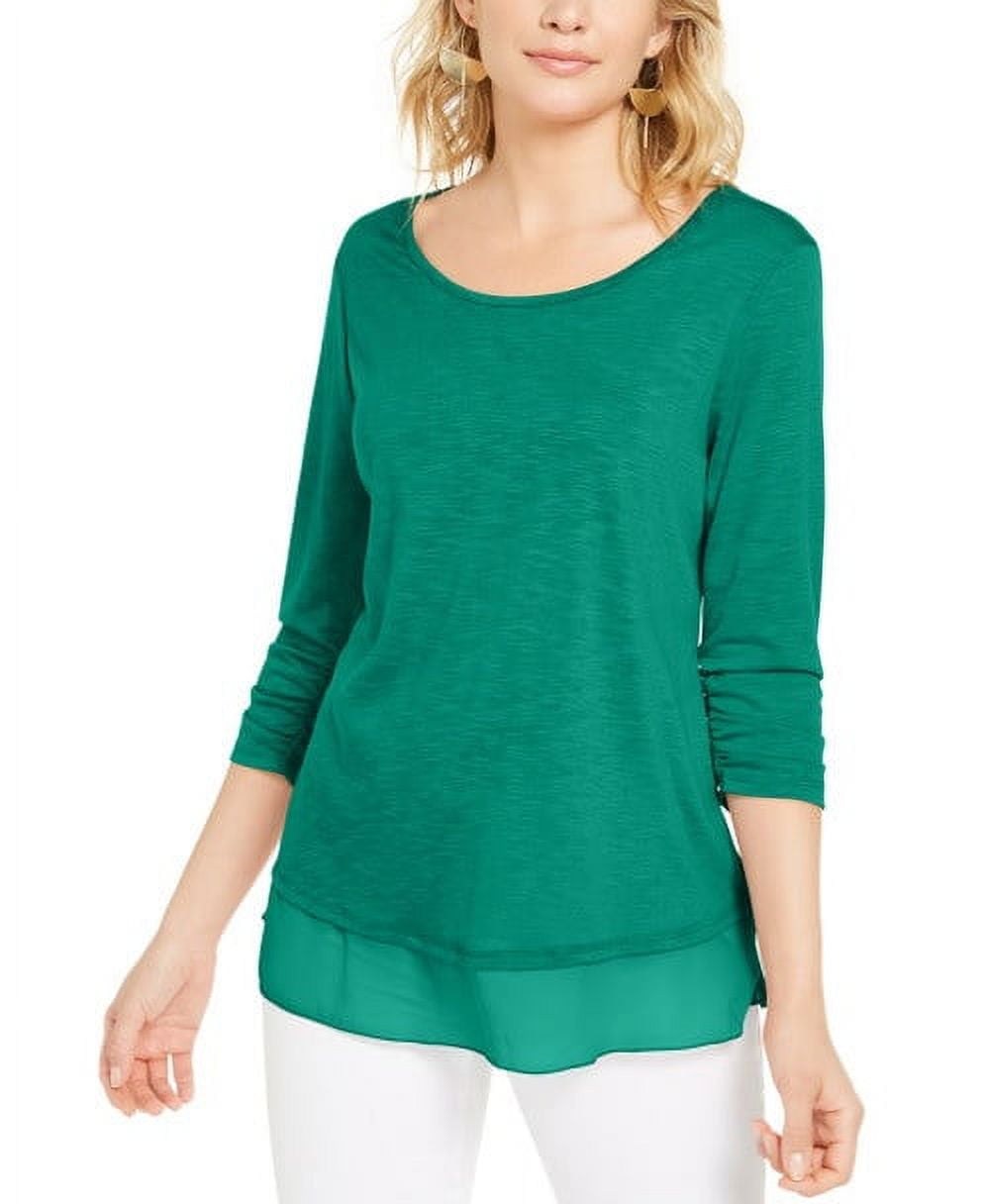 Style & Co Women's Green Chiffon Hem Top Size PM