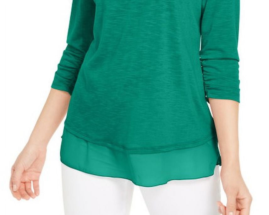 Style & Co Women's Green Chiffon Hem Top Size PM
