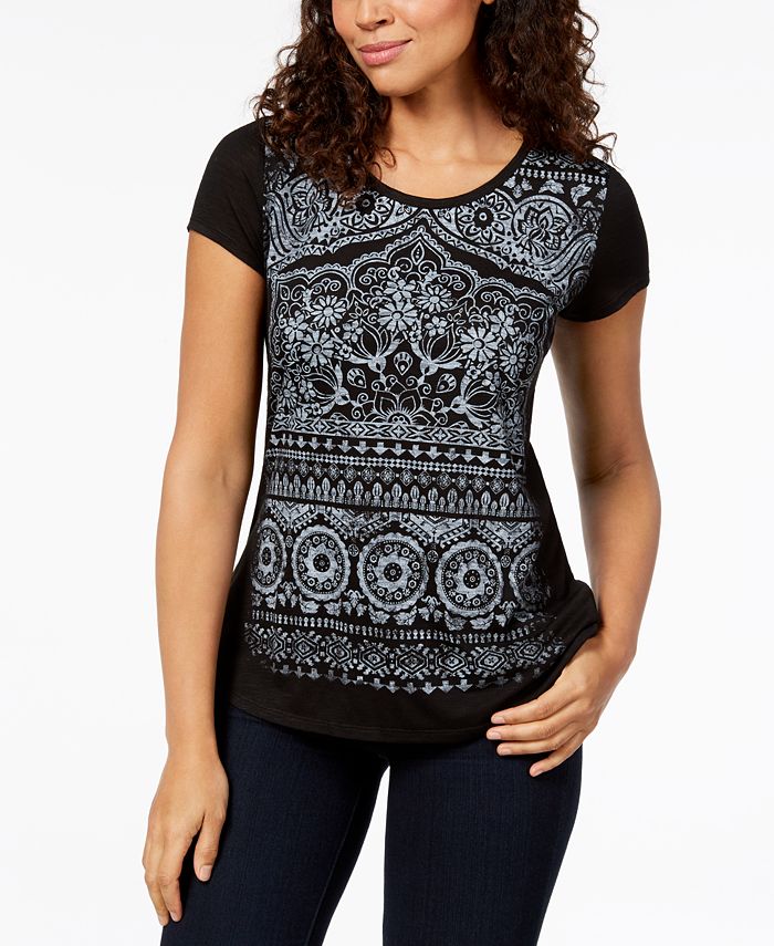 Style & Co Women's Graphic T-Shirt Black Size Small