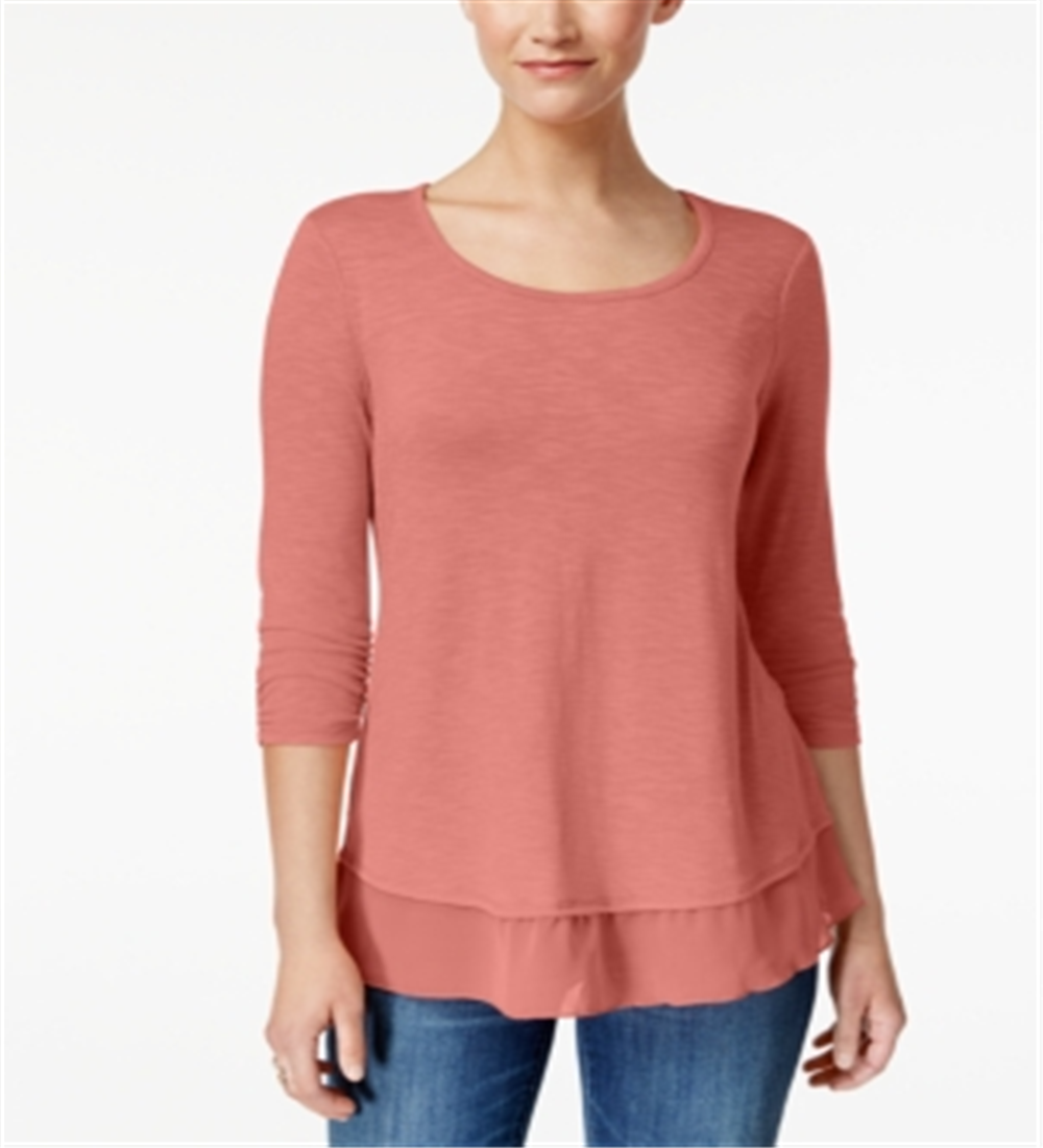 Style & Co Women's Chiffon Hem Top Pink Size X-Small
