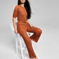 And Now This Women's Crochet Flare Leg Pants Brown Size Small