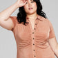 And Now This Women's Ruched Shirtdress Brown Size 3X