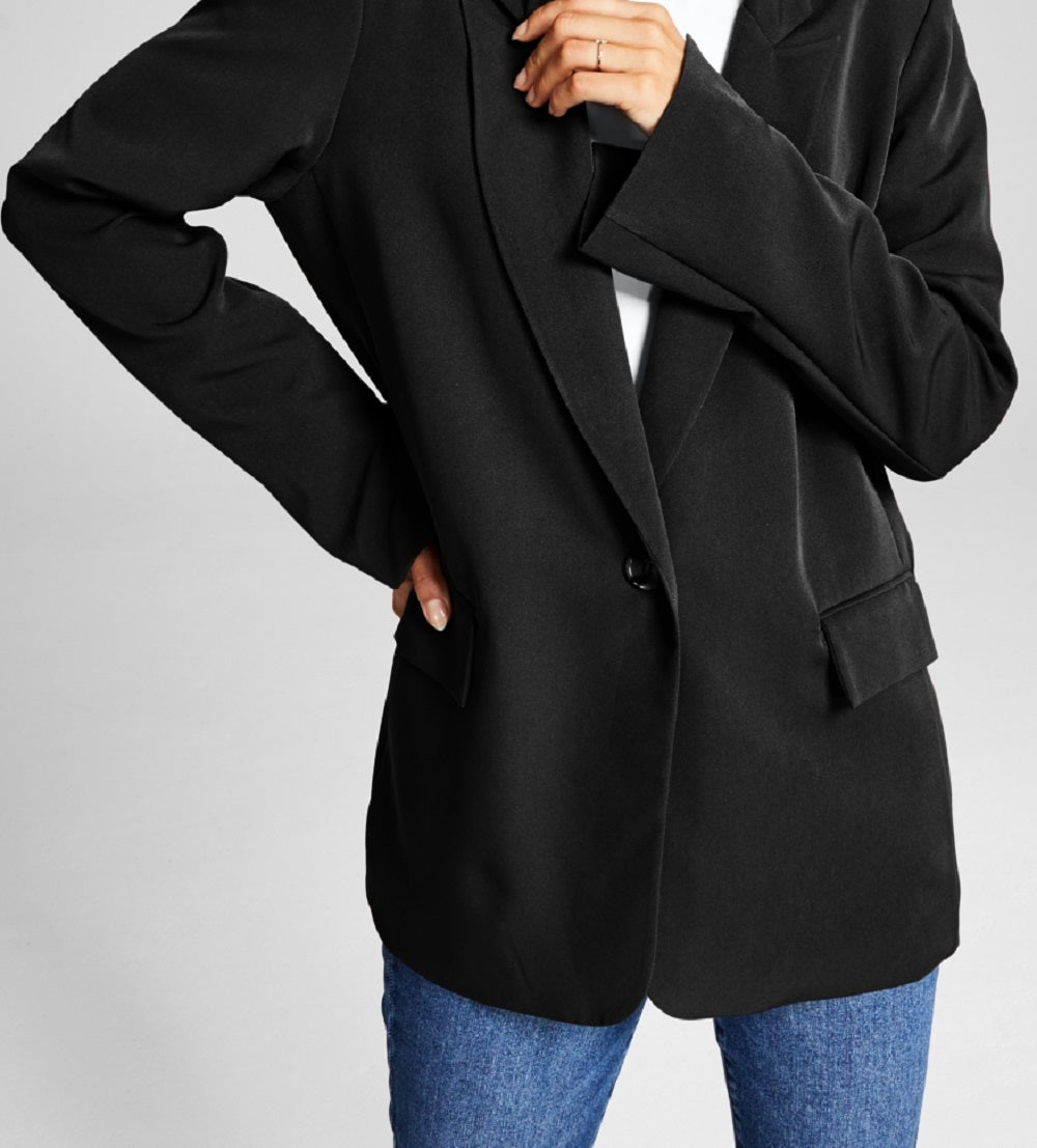 And Now This Women's Oversized Notched Collar One Button Blazer Black Size X-Large