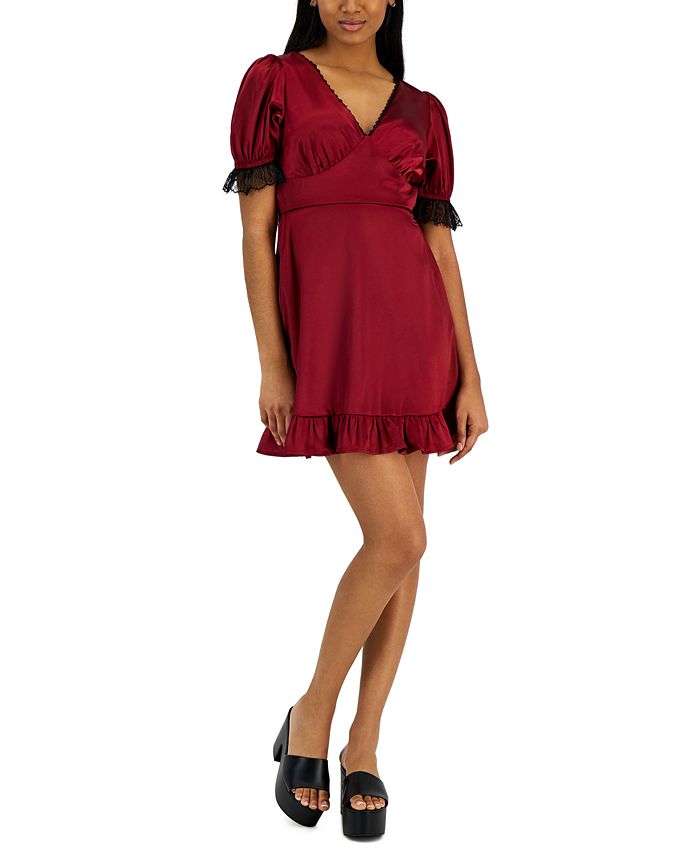 Kit & Sky Junior's Lace Trimmed V Neck Dress Pink Size X-Small