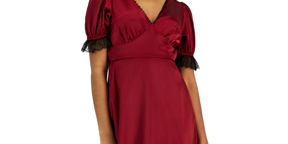 Kit & Sky Junior's Lace Trimmed V Neck Dress Pink Size X-Small