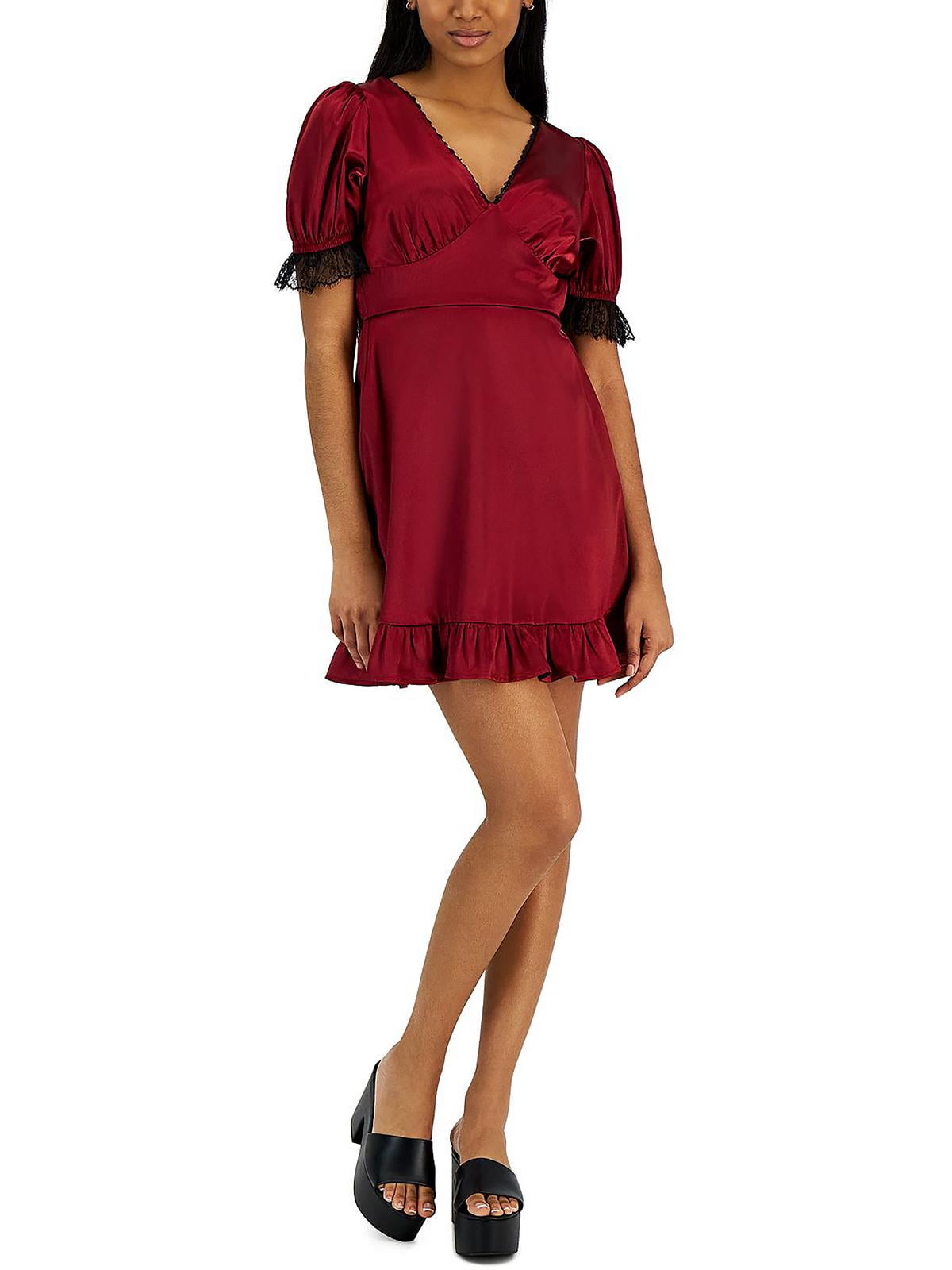 Kit & Sky Junior's Lace Trimmed V Neck Dress Pink Size Small
