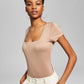 And Now This Women's Square Neck Short Sleeve Bodysuit Brown Size Medium