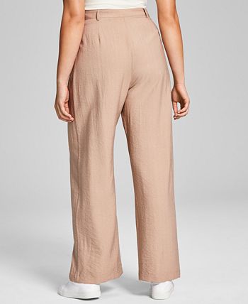 And Now This Women's High Rise Wide Leg Textured Trouser Pants Brown Size Medium