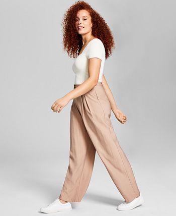 And Now This Women's High-Rise Wide Leg Textured Trouser Pants Brown Size Large