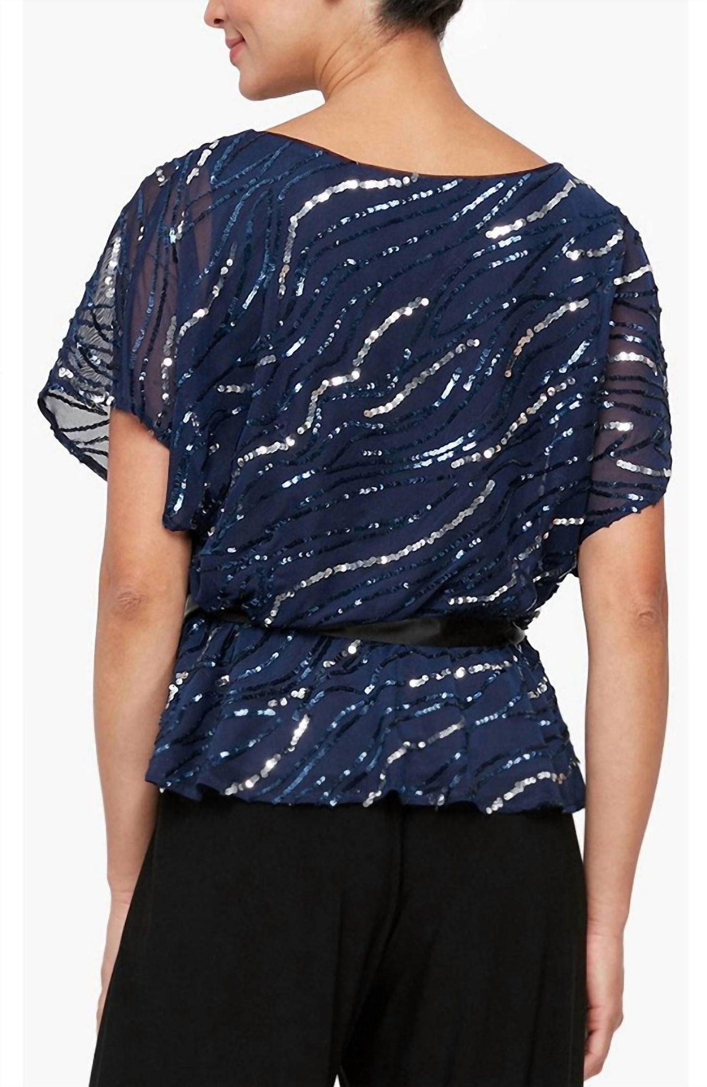 Alex Evenings - Short Sleeve Blouson Blouse with Tie Belt