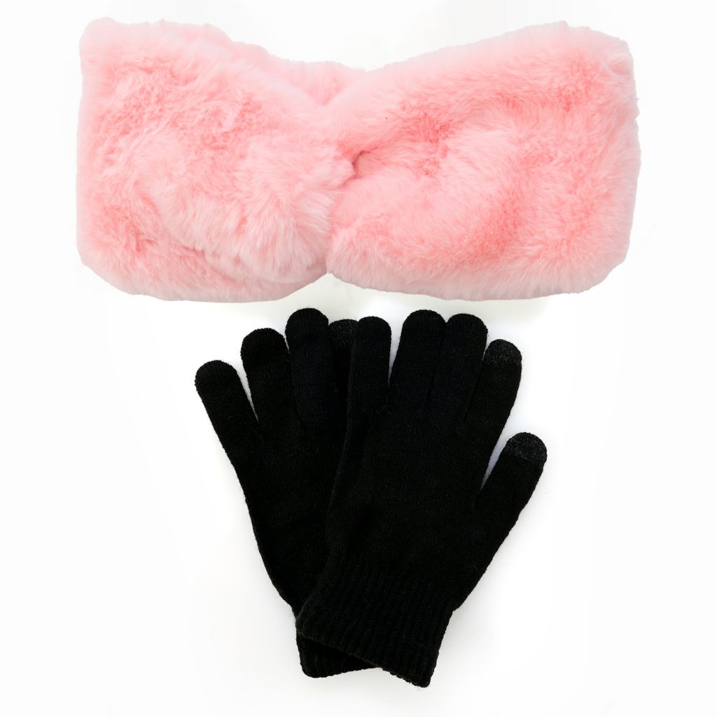 Daisy Fuentes Faux Fur Twist Headband & Touch Gloves Set