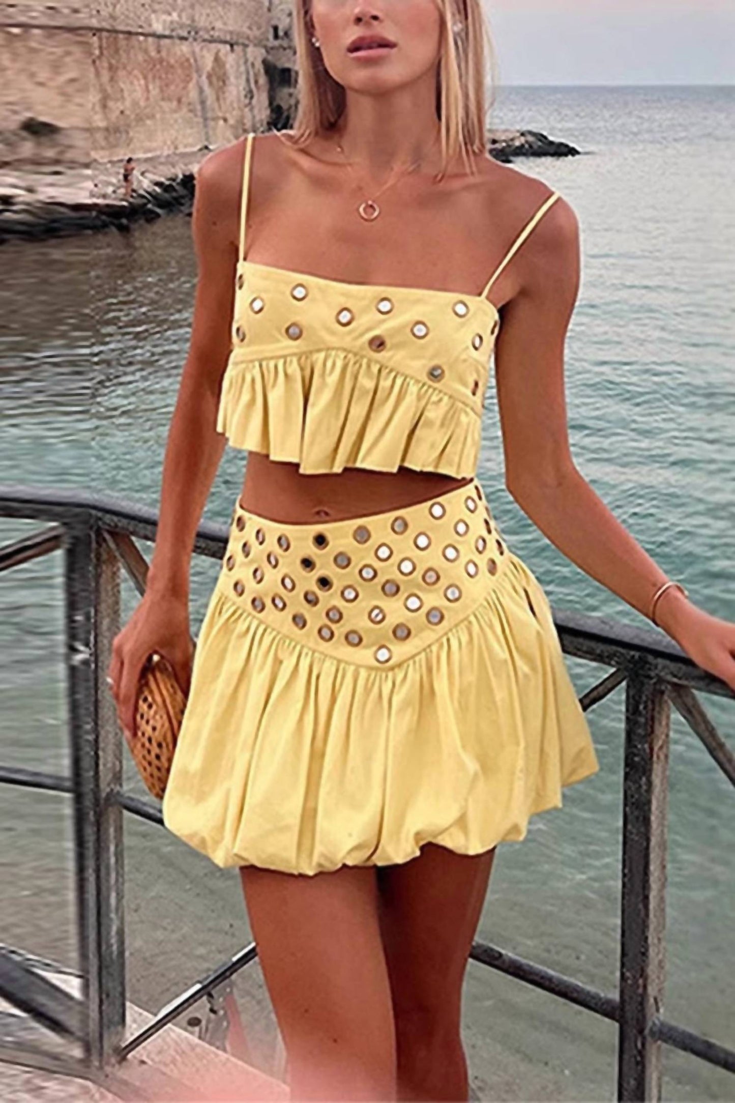 1 Fashion - Eyelet Top & Skirt Set