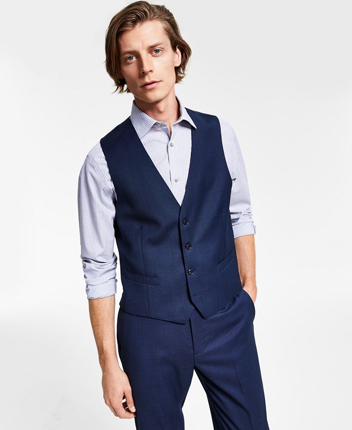 Calvin Klein Men's X Fit Slim Fit Stretch Birdseye Suit Vest Blue Size Small