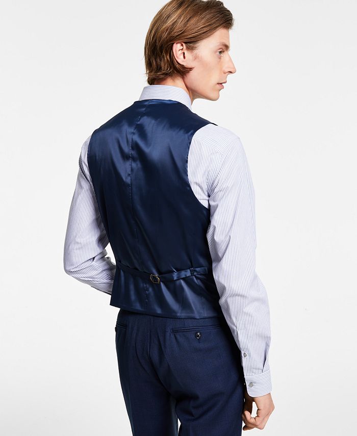 Calvin Klein Men's X Fit Slim Fit Stretch Birdseye Suit Vest Blue Size Small