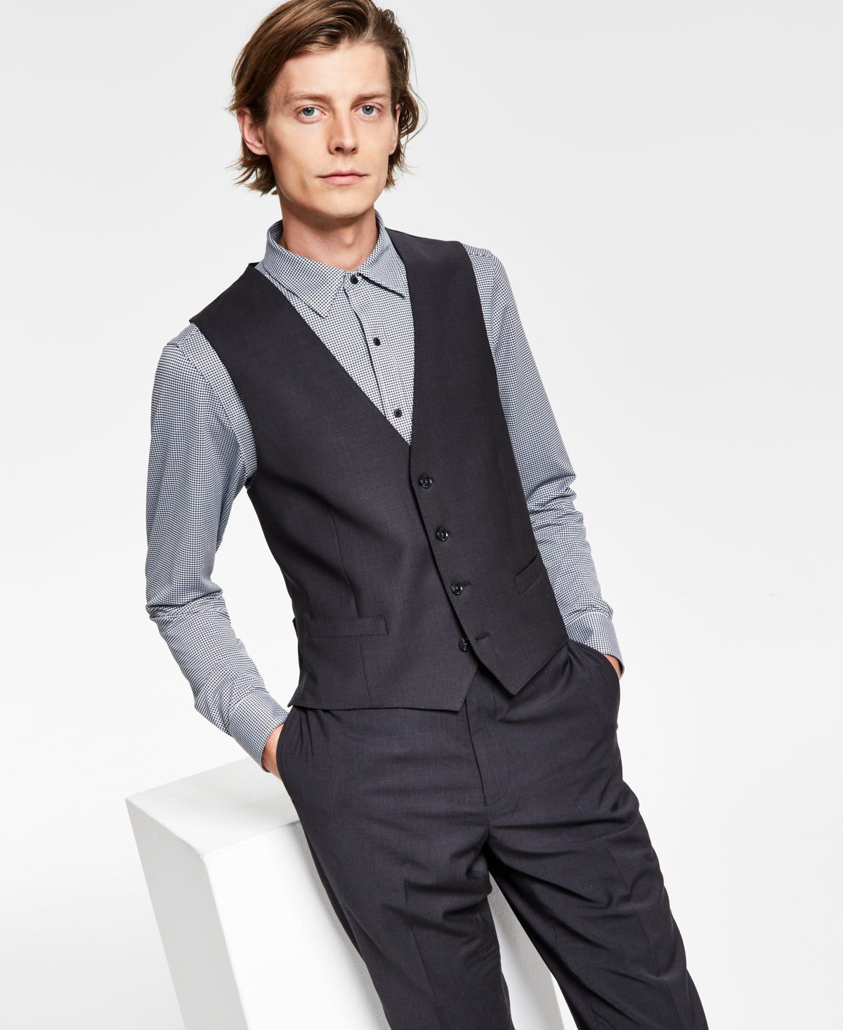 Calvin Klein Men's X Fit Stretch Solid Suit Vest Black Size Small