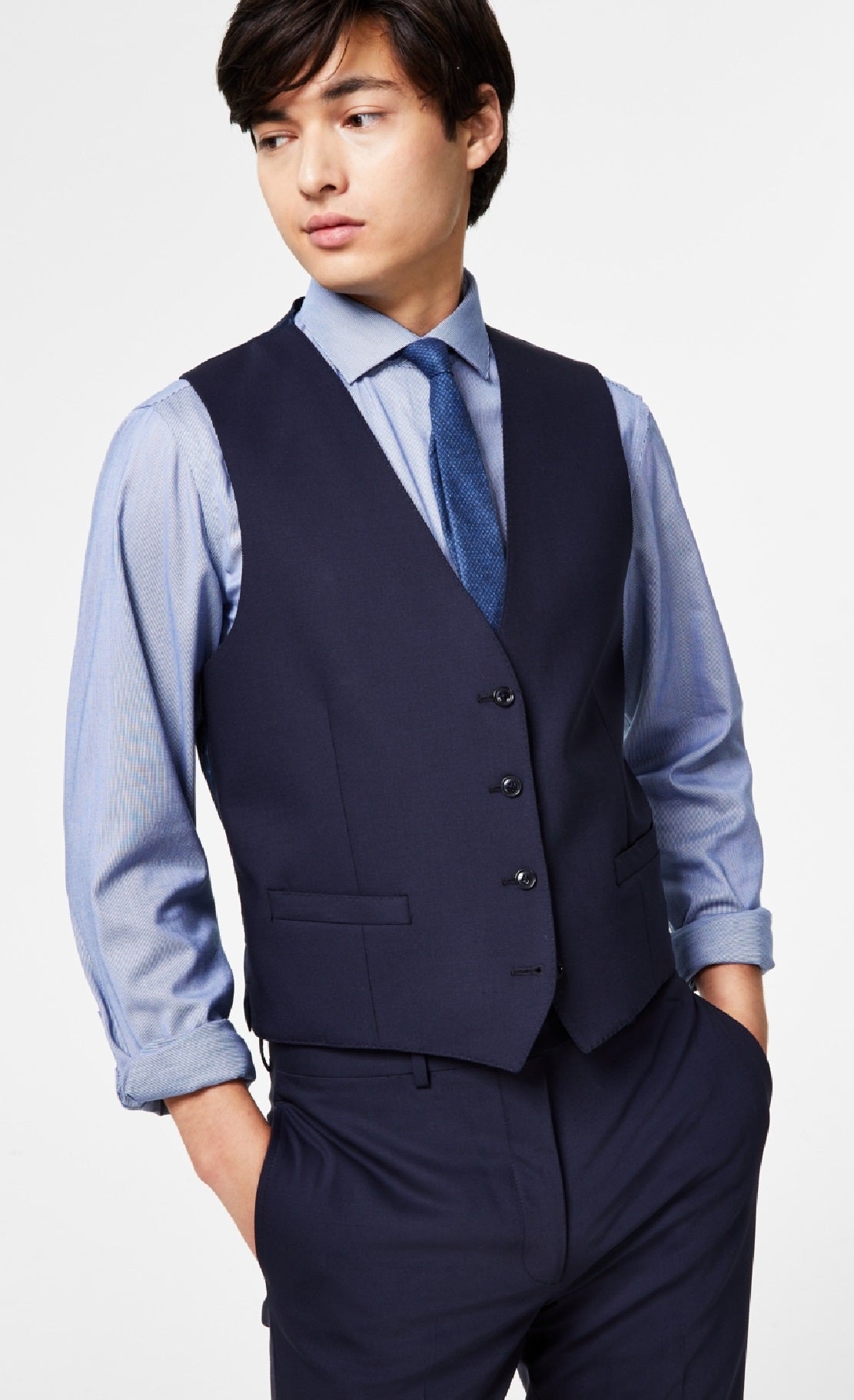 Calvin Klein Men's X Fit Stretch Solid Suit Vest Blue Size Large