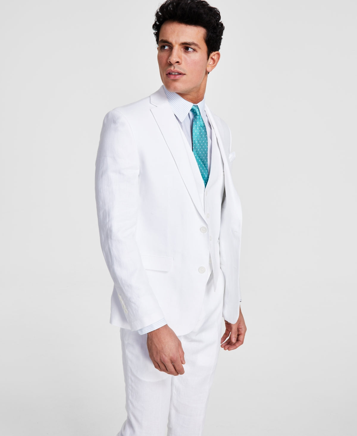 Bar III Men's Slim Fit Linen Suit Jackets White Size 46