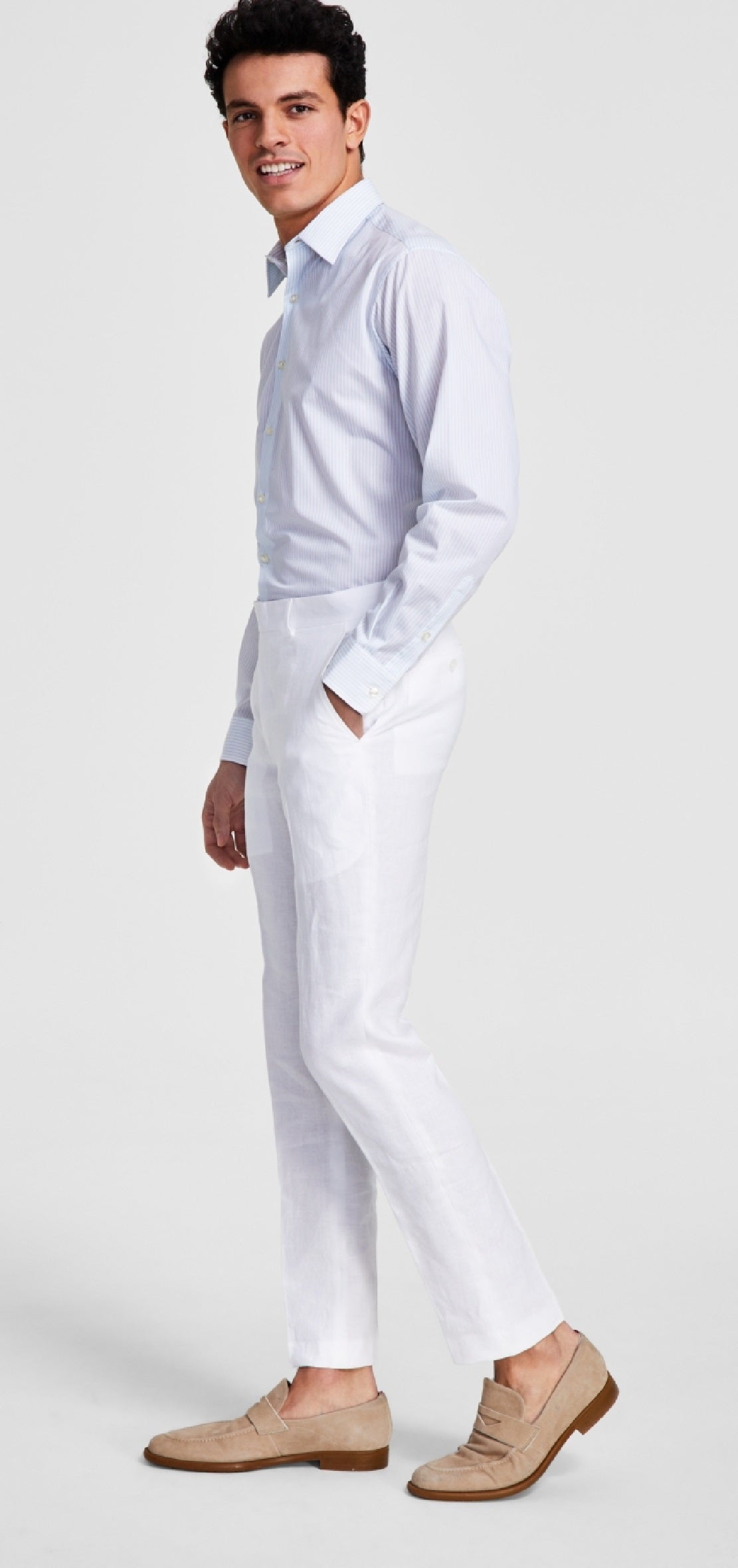Bar III Men's Slim Fit Linen Suit Pants White Size 34X30