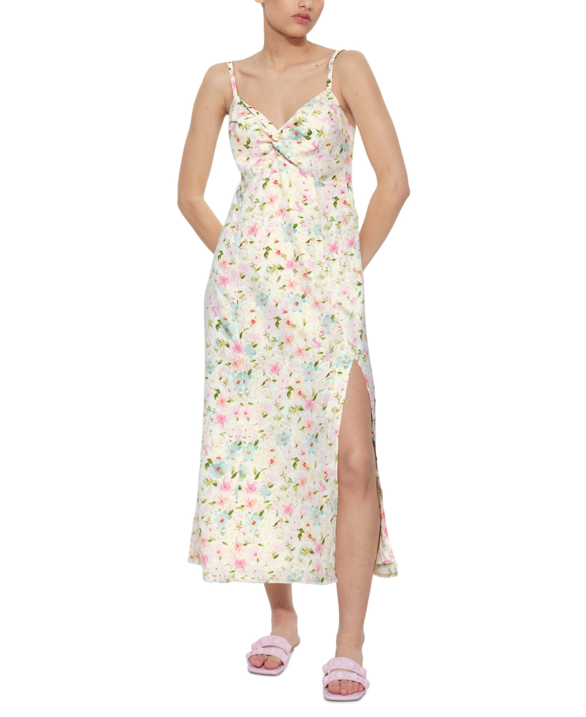 Black Tape Women's Sleeveless Twist Front Printed Midi Dress Pink Size M