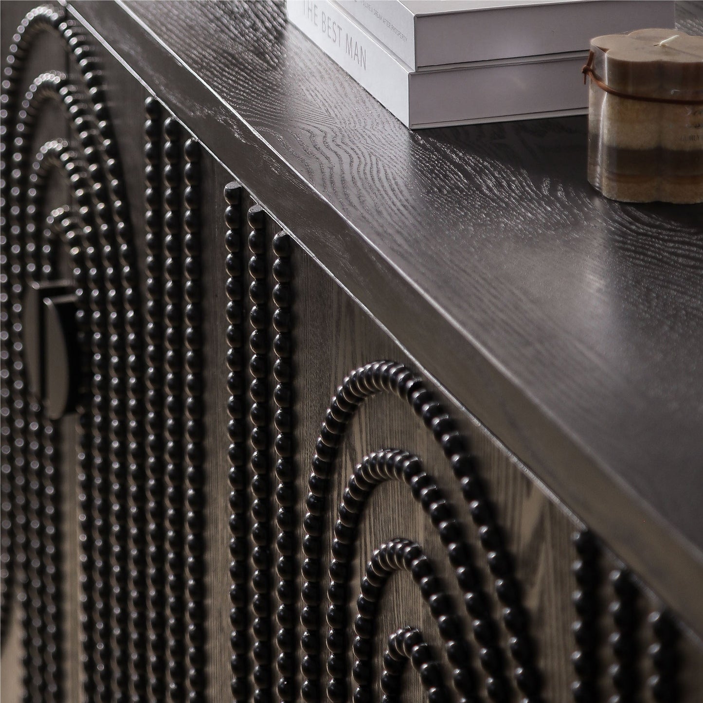 Modern Black Sideboard Cabinet with Nailhead Accents