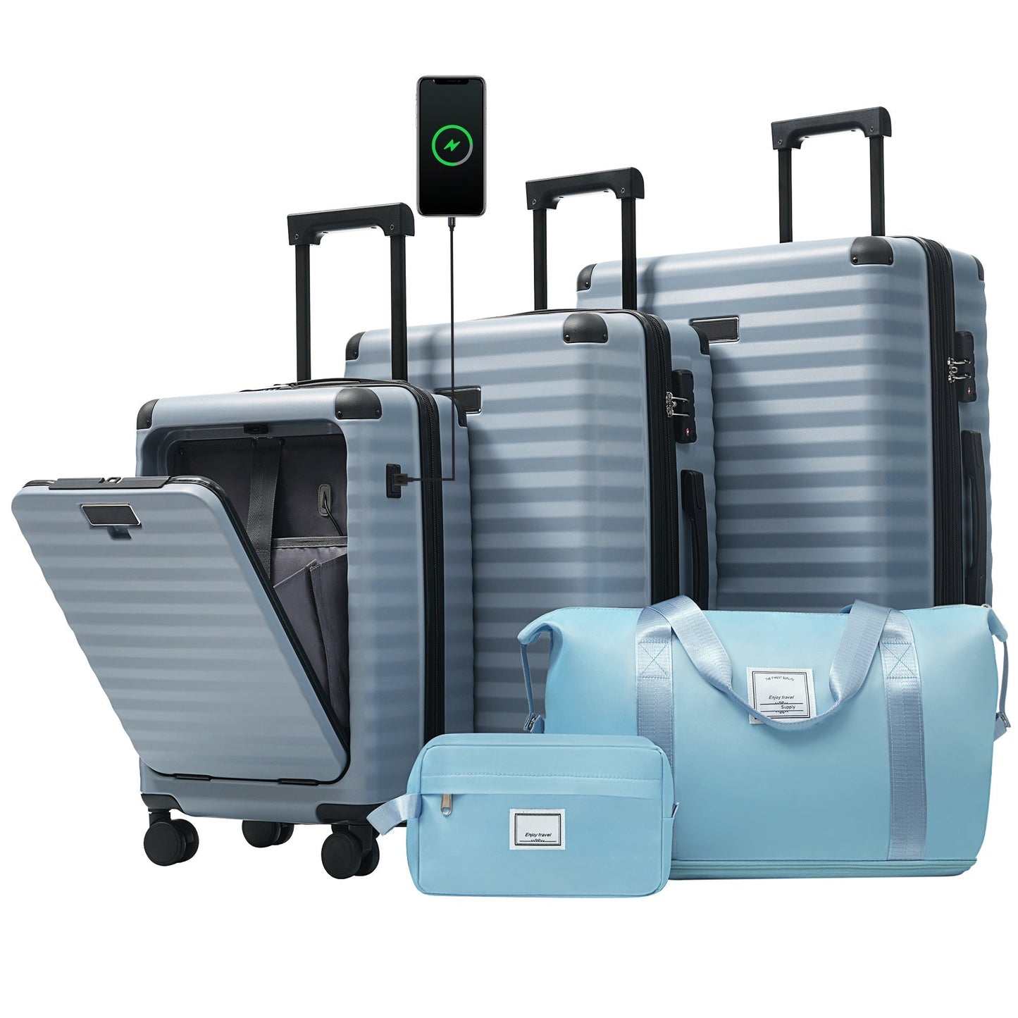 Deluxe 5-Piece Hard-Side Luggage Set with USB and TSA Security