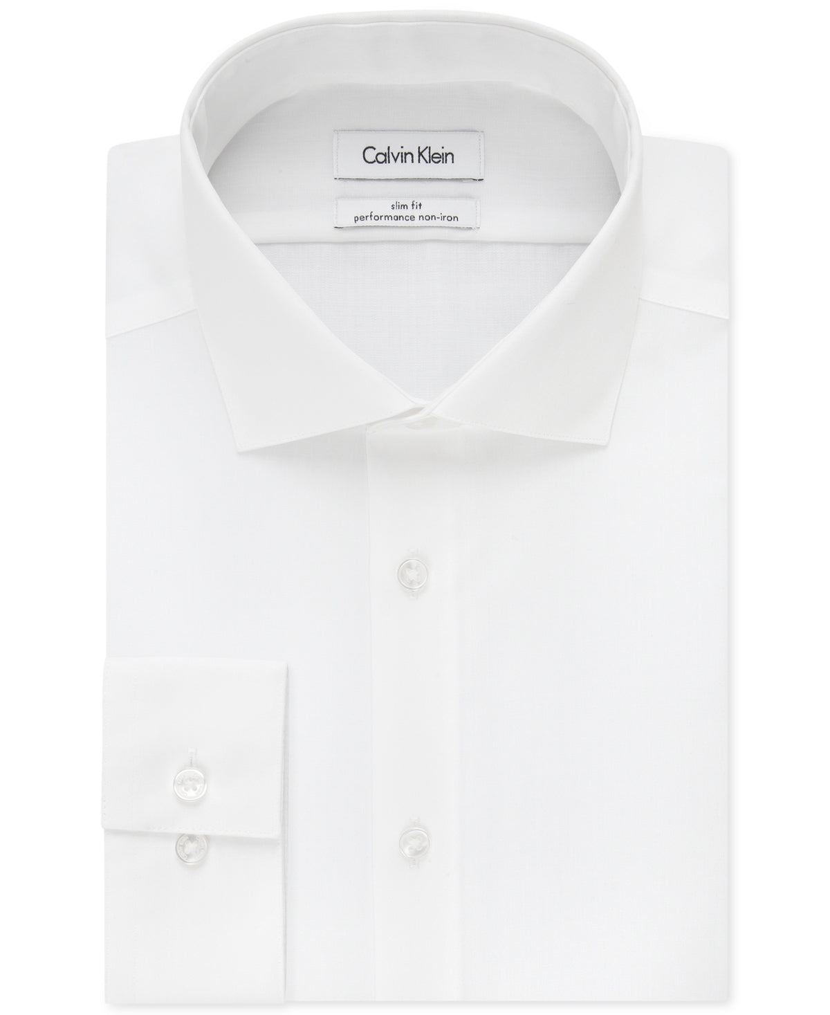 Calvin Klein Men's Slim Fit Non Iron Spread Collar Herringbone Dress Shirt White Size 16.5X34X35