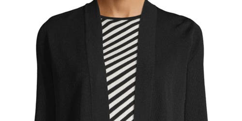 Anne Klein Women's Malibu Open Front Cardigan Black Size Large