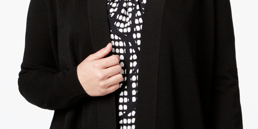 Anne Klein Women's Malibu Open Front Cardigan Black Size 0X