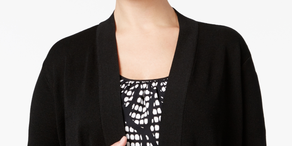 Anne Klein Women's Malibu Open Front Cardigan Black Size 1X
