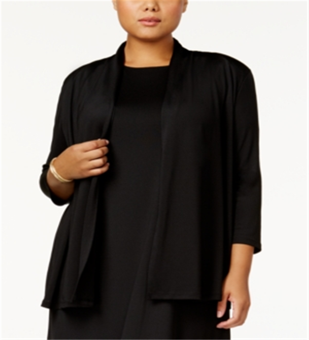 Kasper Women's Plus Drape Collar Gathered Back Cardigan Top Black Size 0