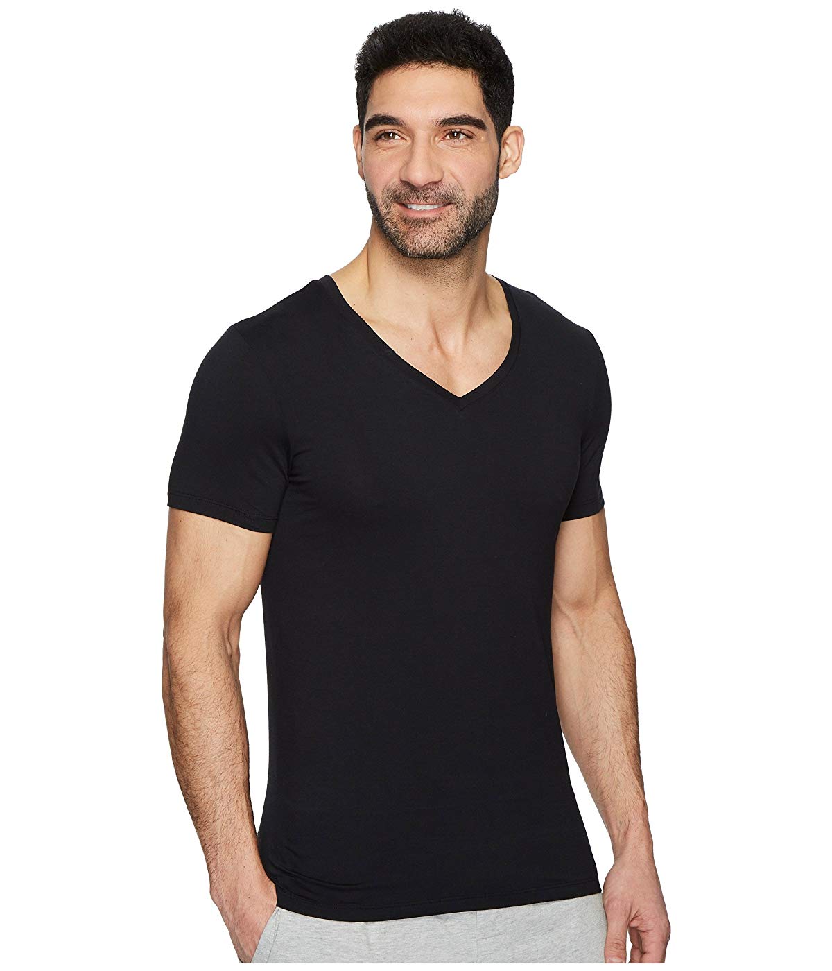 Hanro Men's Cotton Superior V Neck Shirt Black Size Large