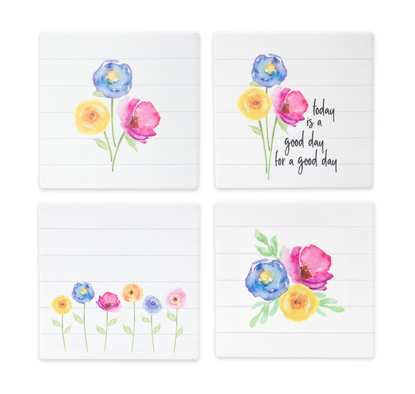 Stoneware Floral Tile Coasters (Set of 12)