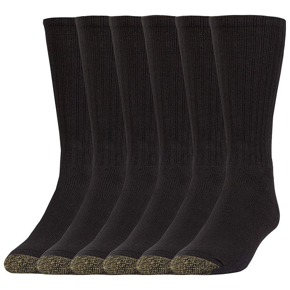 Gold Toe Men's 6 Pack Casual Harrington Socks Black Size 10-13